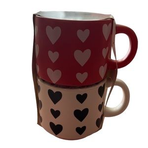NWT 2 Count Stacking Mugs Matte Finish Love Hearts 8.1oz. Mugs Coffee Tea